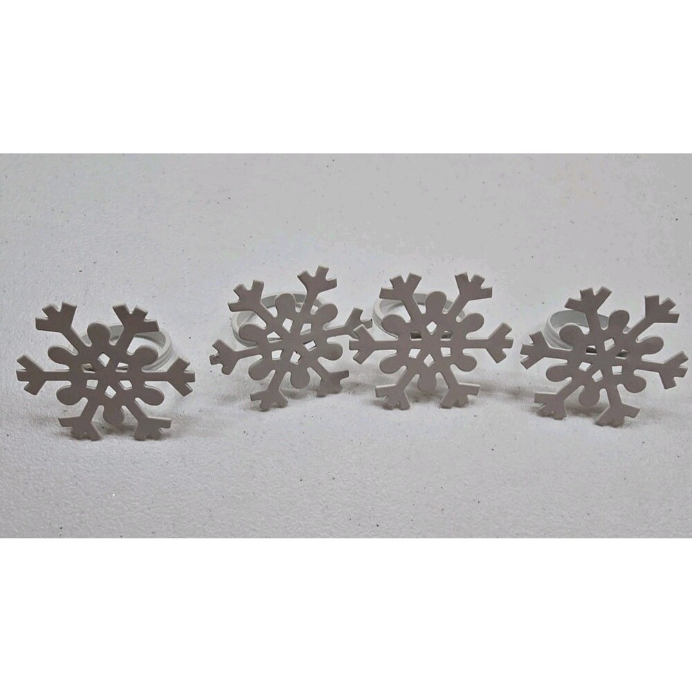 4 Snowflake Napkin Rings White Toned Metal Christmas Winter Dinner Table Decor